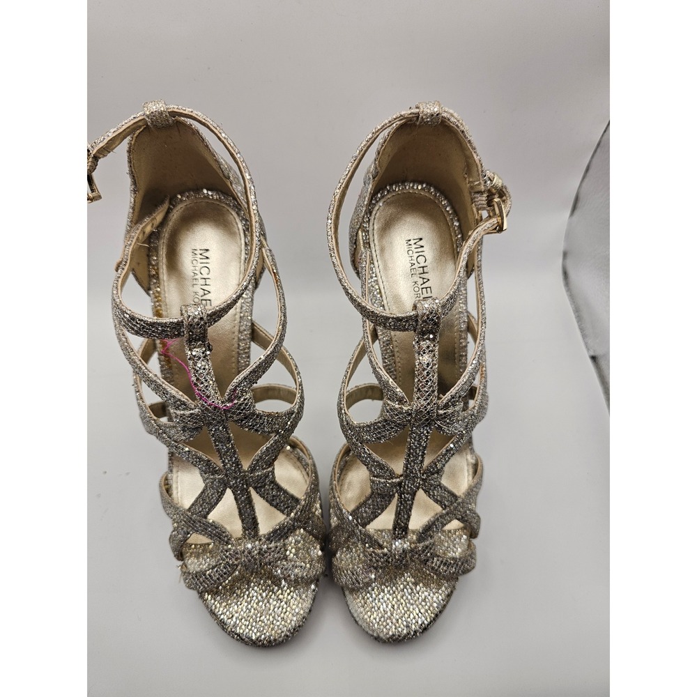 Michael Michael Kors Silver Glitter Strappy Stiletto Heels Size 7M 7M37M SH18C